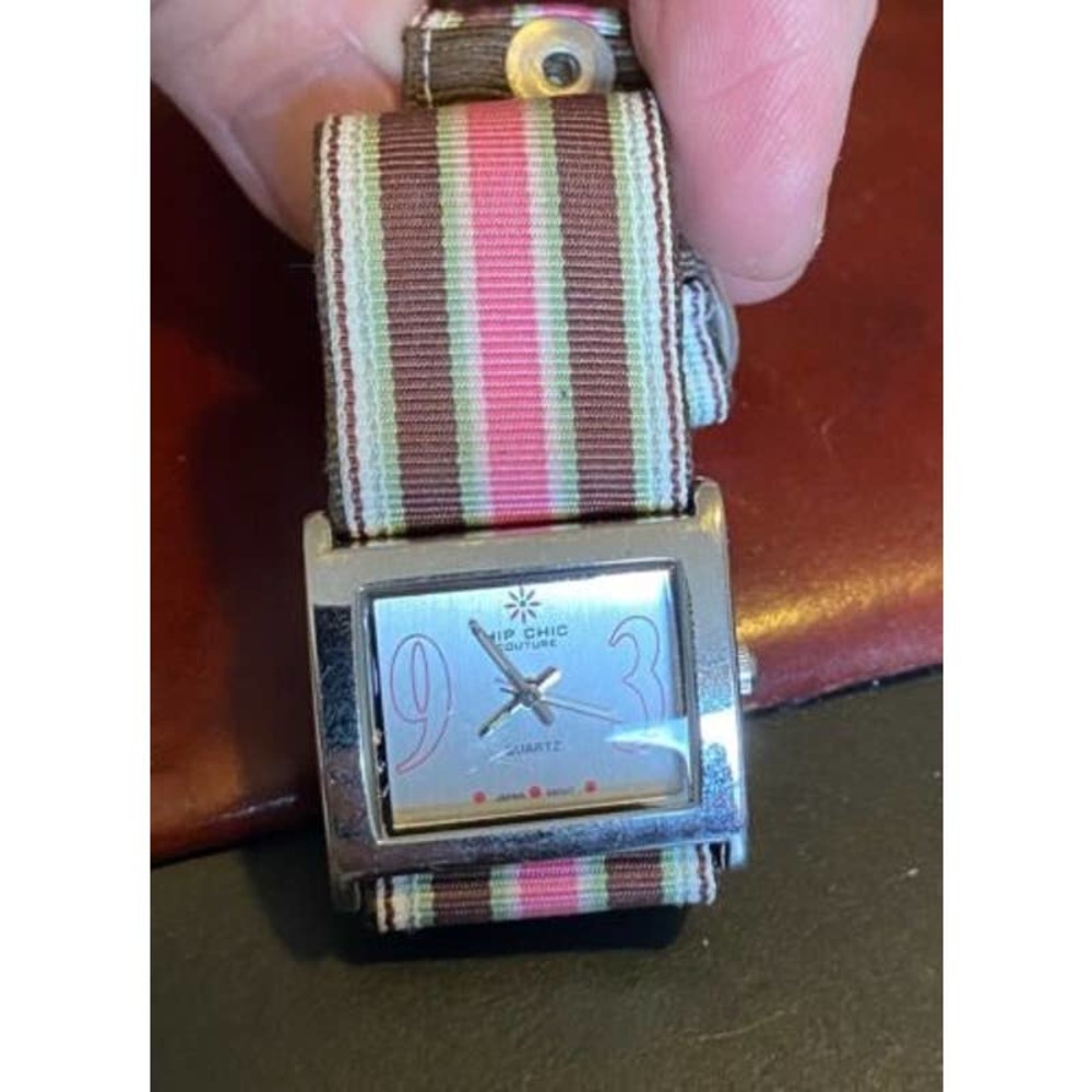 Women's 28mm Hip Chic Couture Watch with Striped Canvas Band